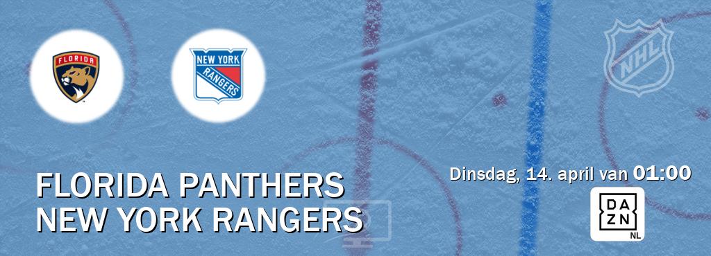 Wedstrijd tussen Florida Panthers en New York Rangers live op tv bij DAZN (dinsdag, 14. april van  01:00).