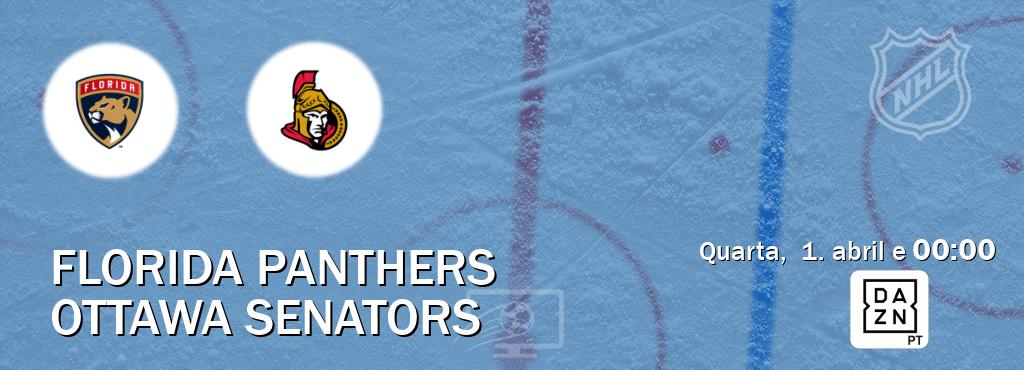 Jogo entre Florida Panthers e Ottawa Senators tem emissão DAZN (quarta,  1. abril e  00:00).