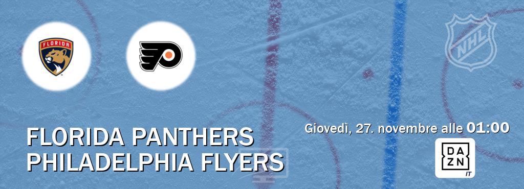 Il match Florida Panthers - Philadelphia Flyers sarà trasmesso in diretta TV su DAZN Italia (ore 01:00)