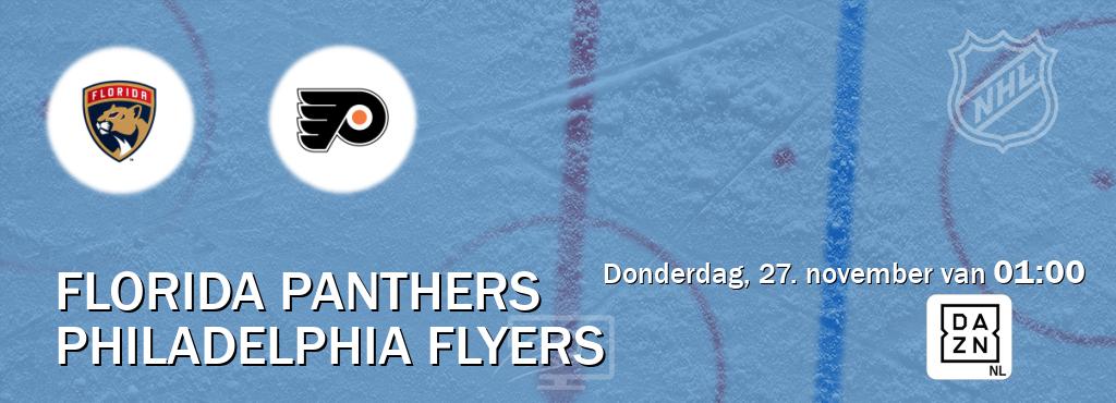 Wedstrijd tussen Florida Panthers en Philadelphia Flyers live op tv bij DAZN (donderdag, 27. november van  01:00).