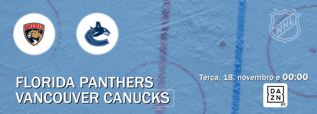 Jogo entre Florida Panthers e Vancouver Canucks tem emissão DAZN (terça, 18. novembro e  00:00).