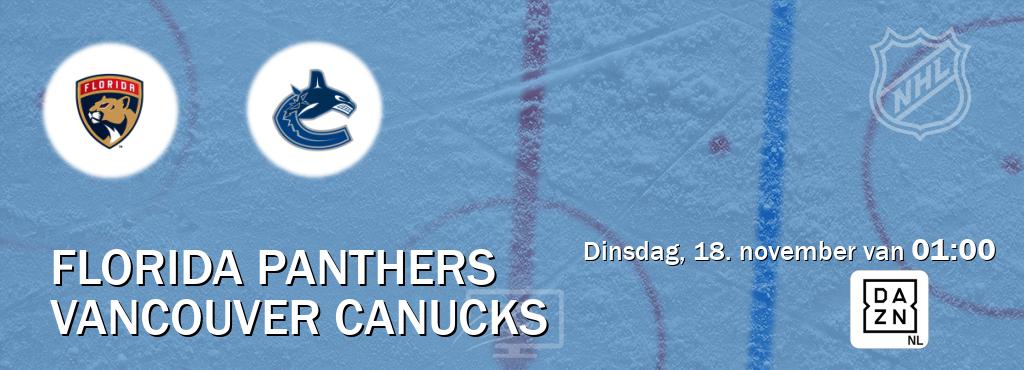 Wedstrijd tussen Florida Panthers en Vancouver Canucks live op tv bij DAZN (dinsdag, 18. november van  01:00).