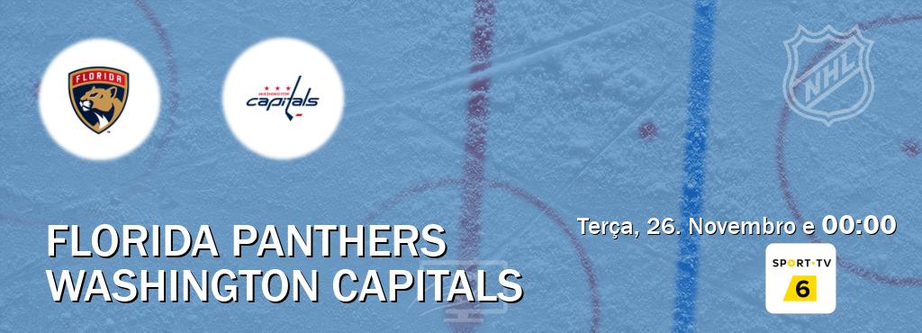 Jogo entre Florida Panthers e Washington Capitals tem emissão Sport TV 6 (Terça, 26. Novembro e  00:00).