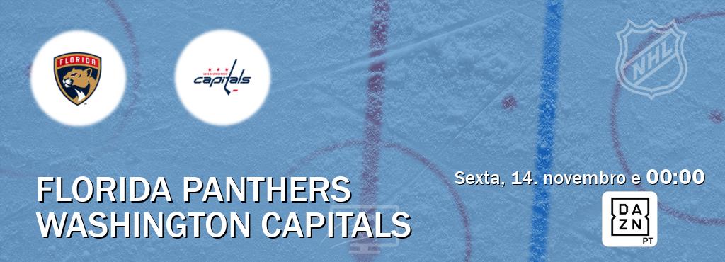 Jogo entre Florida Panthers e Washington Capitals tem emissão DAZN (sexta, 14. novembro e  00:00).