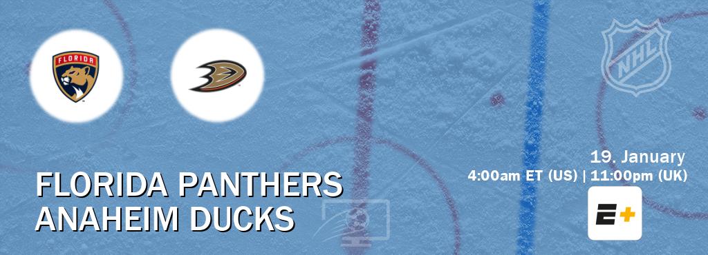 You can watch game live between Florida Panthers and Anaheim Ducks on ESPN+(US).