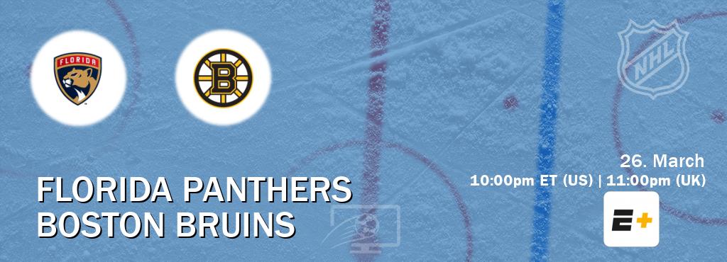 You can watch game live between Florida Panthers and Boston Bruins on ESPN+(US).