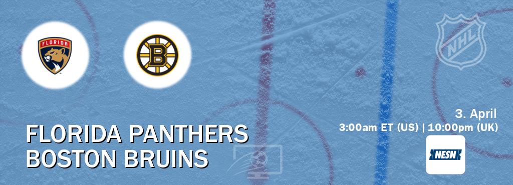 You can watch game live between Florida Panthers and Boston Bruins on NESN(US).