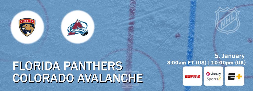 You can watch game live between Florida Panthers and Colorado Avalanche on ESPN2(AU), Viaplay Sports 2(UK), ESPN+(US). You can watch game live between Florida Panthers and Colorado Avalanche on ESPN2(AU), Viaplay Sports 2(UK), ESPN+(US).