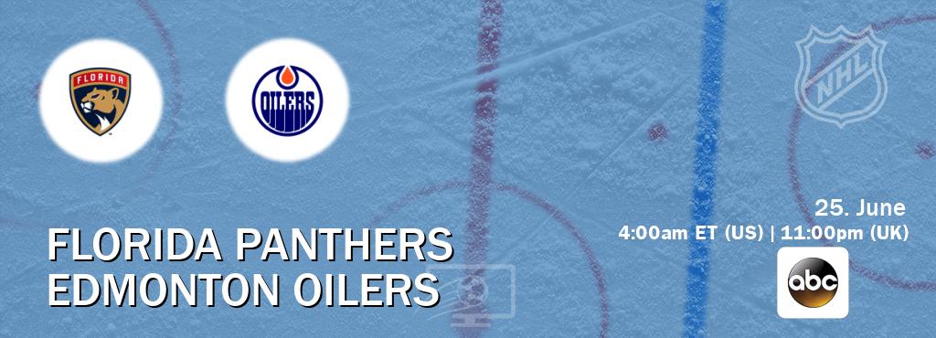 You can watch game live between Florida Panthers and Edmonton Oilers on ABC(US).
