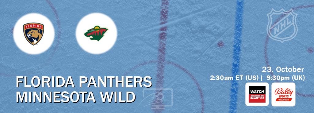 You can watch game live between Florida Panthers and Minnesota Wild on WatchESPN(AU) and Bally Sports Wisconsin(US).