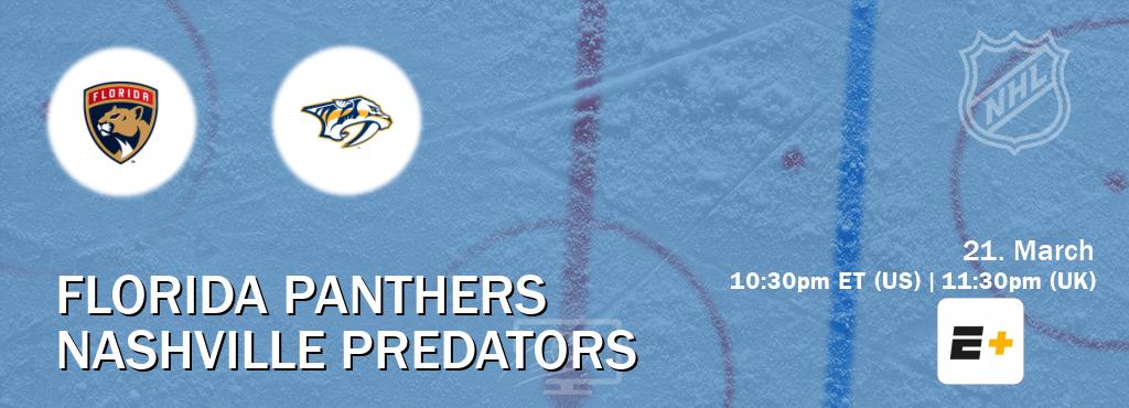 You can watch game live between Florida Panthers and Nashville Predators on ESPN+(US).