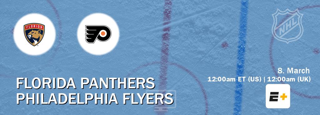 You can watch game live between Florida Panthers and Philadelphia Flyers on ESPN+(US).