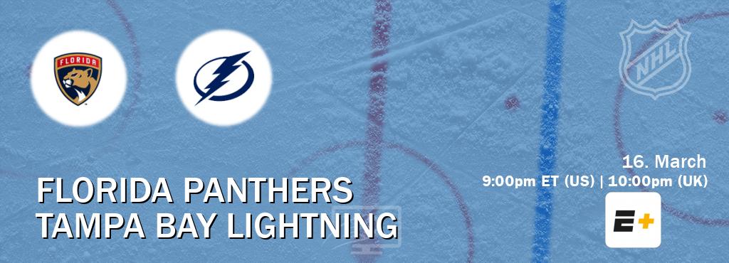 You can watch game live between Florida Panthers and Tampa Bay Lightning on ESPN+(US).