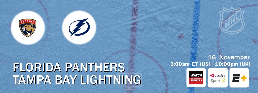 You can watch game live between Florida Panthers and Tampa Bay Lightning on WatchESPN(AU), Viaplay Sports 2(UK), ESPN+(US). You can watch game live between Florida Panthers and Tampa Bay Lightning on WatchESPN(AU), Viaplay Sports 2(UK), ESPN+(US).