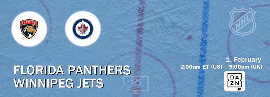 You can watch game live between Florida Panthers and Winnipeg Jets on DAZN UK(UK).