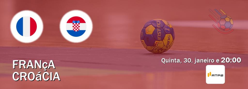 Jogo entre França e Croácia tem emissão RTP 2 (quinta, 30. janeiro e  20:00).