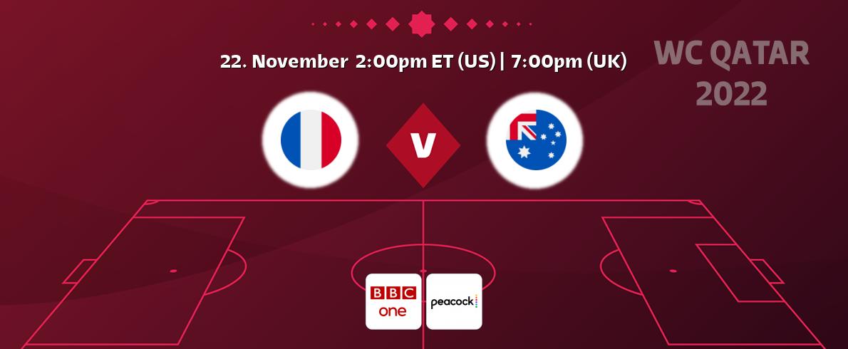 You can watch game live between France and Australia on BBC One and Peacock.