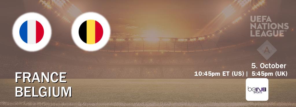 You can watch game live between France and Belgium on beIN SPORTS 2(AU). You can watch game live between France and Belgium on beIN SPORTS 2(AU).