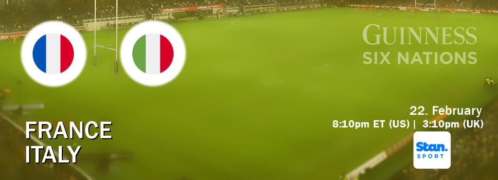 You can watch game live between France and Italy on Stan Sport(AU).