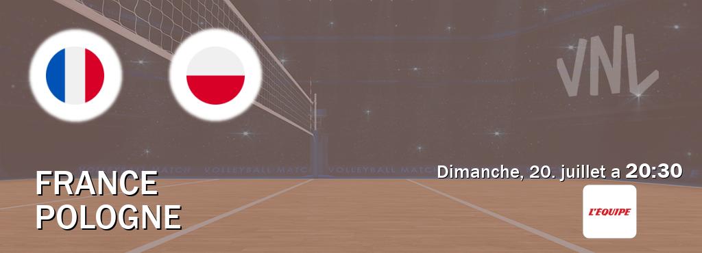 Match entre France et Pologne en direct à la L Equipe (dimanche, 20. juillet a 20:30). Match entre France et Pologne en direct à la L Equipe (dimanche, 20. juillet a 20:30).