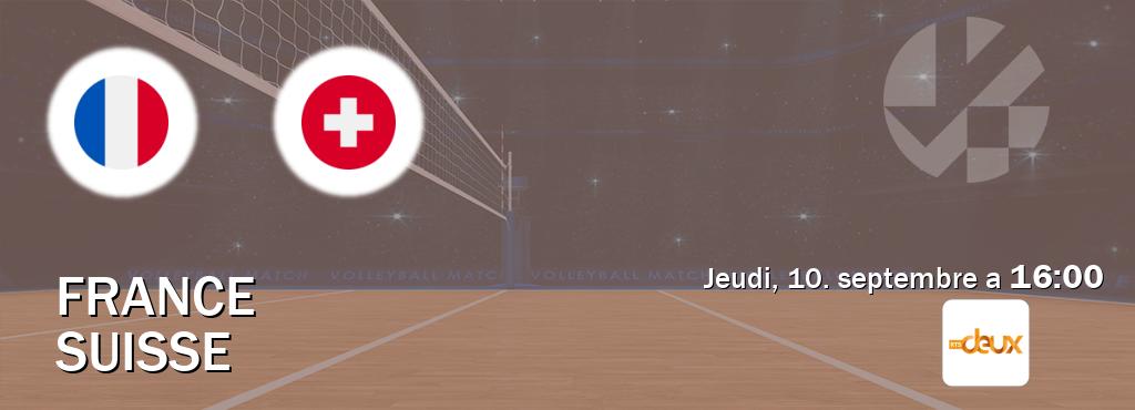 Match entre France et Suisse en direct à la RTS 2 (jeudi, 10. septembre a  16:00).
