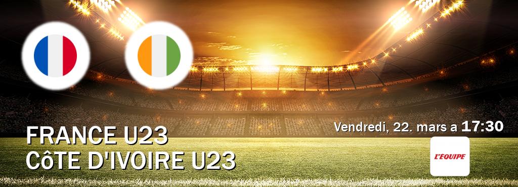 Match entre France U23 et Côte D'ivoire U23 en direct à la L Equipe (vendredi, 22. mars a  17:30).