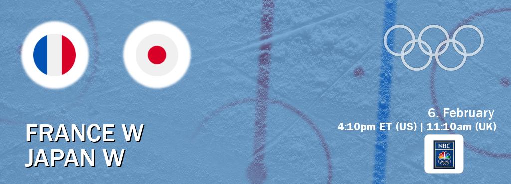 You can watch game live between France W and Japan W on NBC Olympics(US).