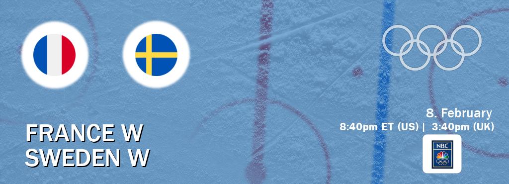 You can watch game live between France W and Sweden W on NBC Olympics(US).