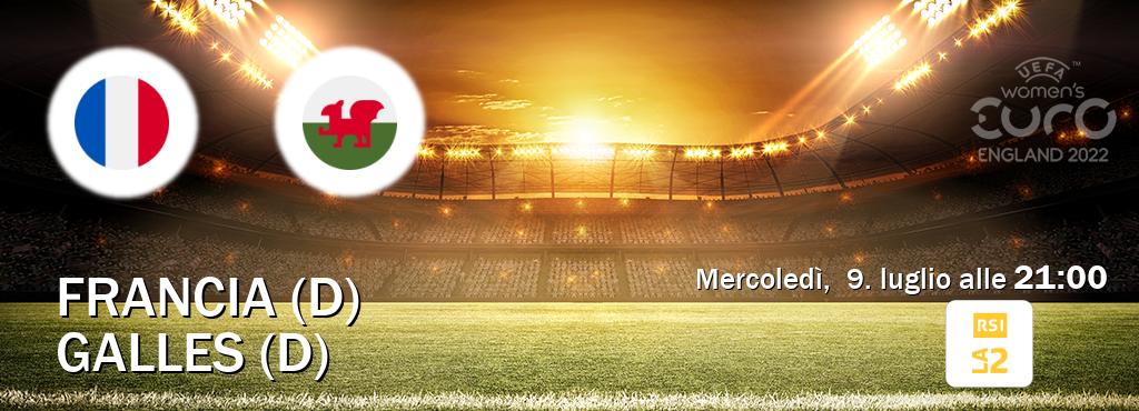 Il match Francia (D) - Galles (D) sarà trasmesso in diretta TV su RSI La 2 (ore 21:00) Il match Francia (D) - Galles (D) sarà trasmesso in diretta TV su RSI La 2 (ore 21:00)