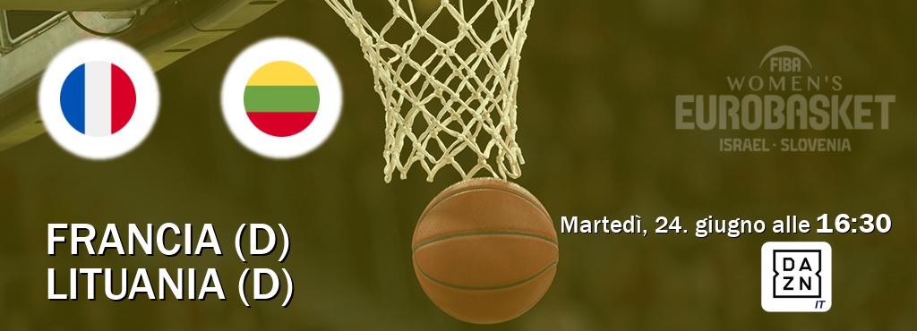 Il match Francia (D) - Lituania (D) sarà trasmesso in diretta TV su DAZN Italia (ore 16:30)