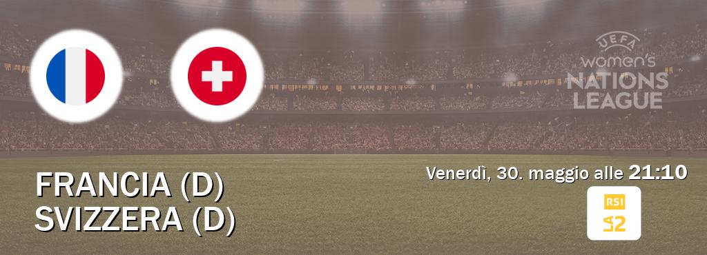 Il match Francia (D) - Svizzera (D) sarà trasmesso in diretta TV su RSI La 2 (ore 21:10)