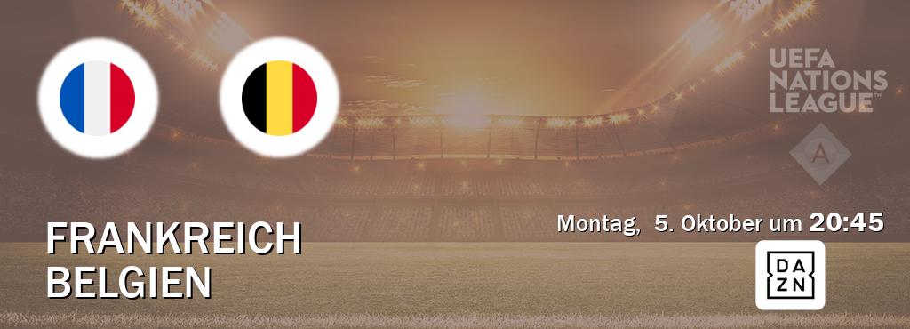 Das Spiel zwischen Frankreich und Belgien wird am Montag, 5. Oktober um 20:45, live vom DAZN übertragen. Das Spiel zwischen Frankreich und Belgien wird am Montag, 5. Oktober um 20:45, live vom DAZN übertragen.