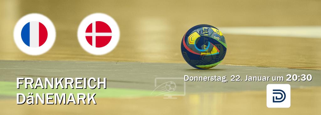 Das Spiel zwischen Frankreich und Dänemark wird am Donnerstag, 22. Januar um 20:30, live vom DYN übertragen. Das Spiel zwischen Frankreich und Dänemark wird am Donnerstag, 22. Januar um 20:30, live vom DYN übertragen.
