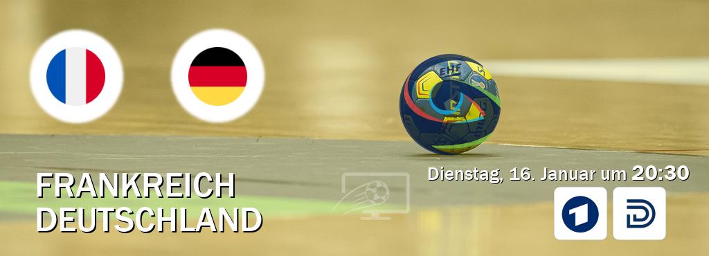 Das Spiel zwischen Frankreich und Deutschland wird am Dienstag, 16. Januar um  20:30, live vom Das Erste und DYN übertragen.