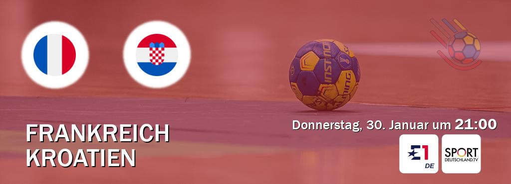 Das Spiel zwischen Frankreich und Kroatien wird am Donnerstag, 30. Januar um  21:00, live vom Eurosport 1 und Sportdeutschland.TV übertragen.