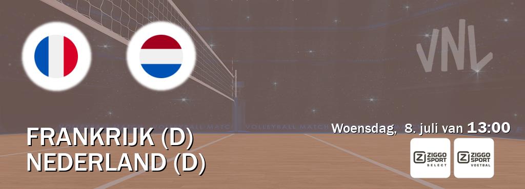 Wedstrijd tussen Frankrijk (D) en Nederland (D) live op tv bij Ziggo Sport 2, Ziggo Sport (woensdag,  8. juli van  13:00).