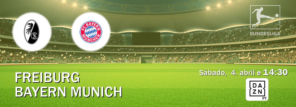 Jogo entre Freiburg e Bayern Munich tem emissão DAZN (sábado,  4. abril e  14:30).