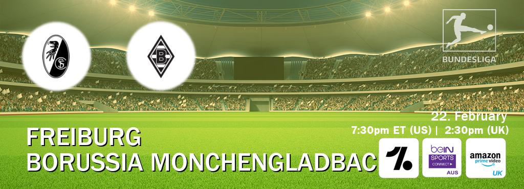 You can watch game live between Freiburg and Borussia Monchengladbach on OneFootball, beIN Sports Connect(AU), Amazon Prime Video UK(UK).