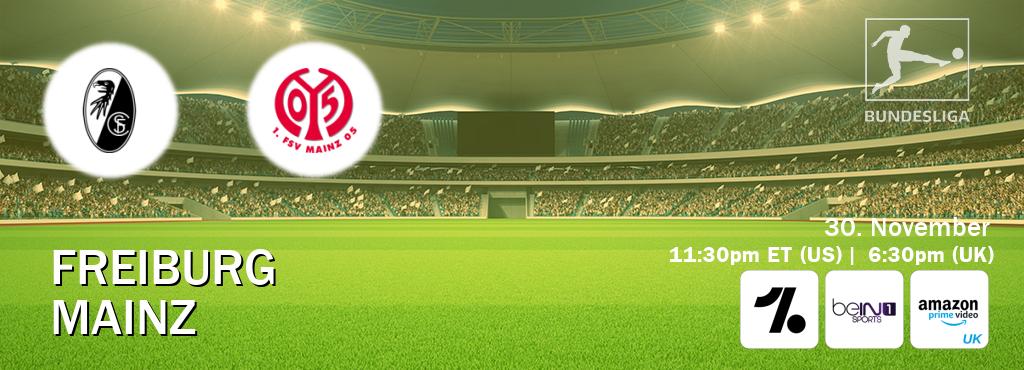 You can watch game live between Freiburg and Mainz on OneFootball, beIN SPORTS 1(AU), Amazon Prime Video UK(UK). You can watch game live between Freiburg and Mainz on OneFootball, beIN SPORTS 1(AU), Amazon Prime Video UK(UK).