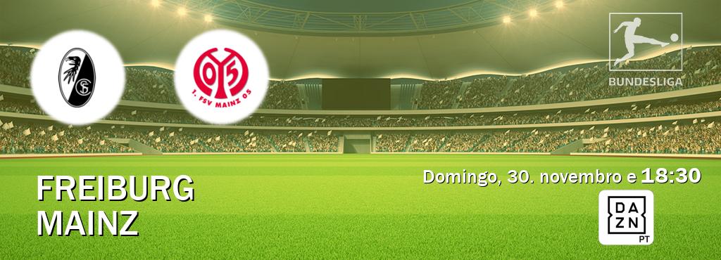 Jogo entre Freiburg e Mainz tem emissão DAZN (domingo, 30. novembro e  18:30).