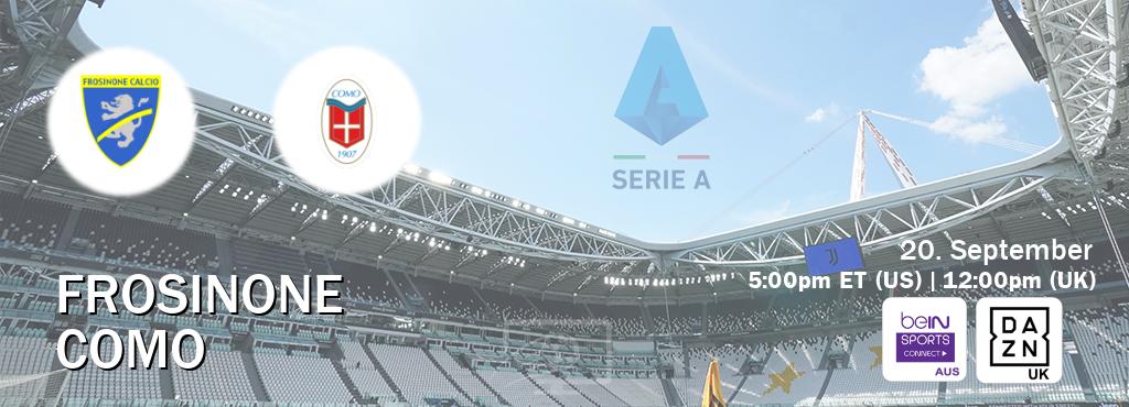 You can watch game live between Frosinone and Como on beIN Sports Connect(AU) and DAZN UK(UK).