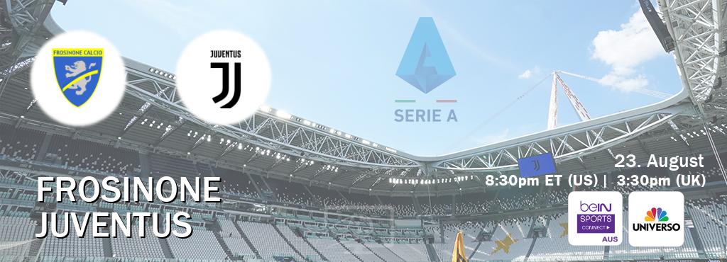 You can watch game live between Frosinone and Juventus on beIN Sports Connect(AU) and UNIVERSO(US). You can watch game live between Frosinone and Juventus on beIN Sports Connect(AU) and UNIVERSO(US).