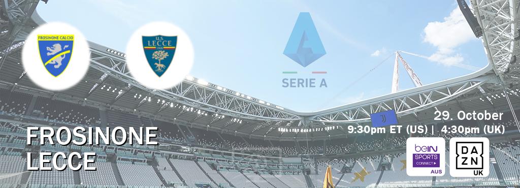 You can watch game live between Frosinone and Lecce on beIN Sports Connect(AU) and DAZN UK(UK).