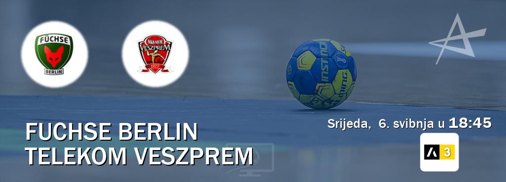 Izravni prijenos utakmice Fuchse Berlin i Telekom Veszprem pratite uživo na Arena Sport 3 (srijeda, 6. svibnja u 18:45). Izravni prijenos utakmice Fuchse Berlin i Telekom Veszprem pratite uživo na Arena Sport 3 (srijeda, 6. svibnja u 18:45).