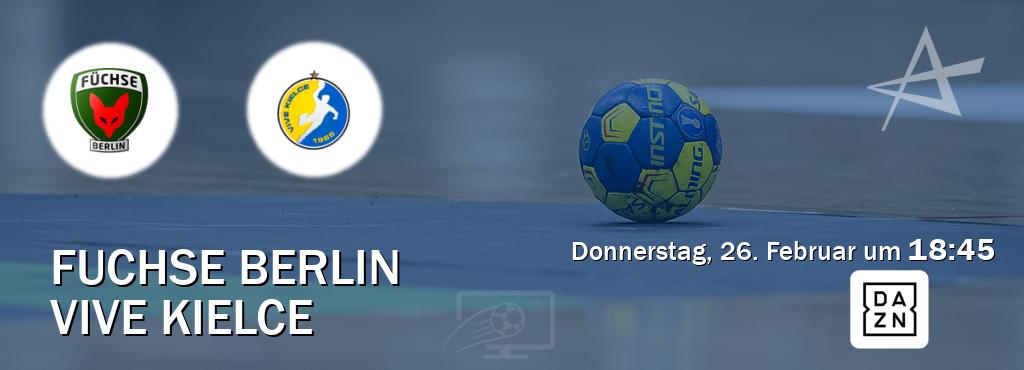 Das Spiel zwischen Fuchse Berlin und Vive Kielce wird am Donnerstag, 26. Februar um 18:45, live vom DAZN übertragen. Das Spiel zwischen Fuchse Berlin und Vive Kielce wird am Donnerstag, 26. Februar um 18:45, live vom DAZN übertragen.