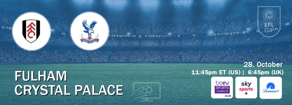 You can watch game live between Fulham and Crystal Palace on beIN Sports Connect(AU), Sky Sports+(UK), Paramount+(US). You can watch game live between Fulham and Crystal Palace on beIN Sports Connect(AU), Sky Sports+(UK), Paramount+(US).