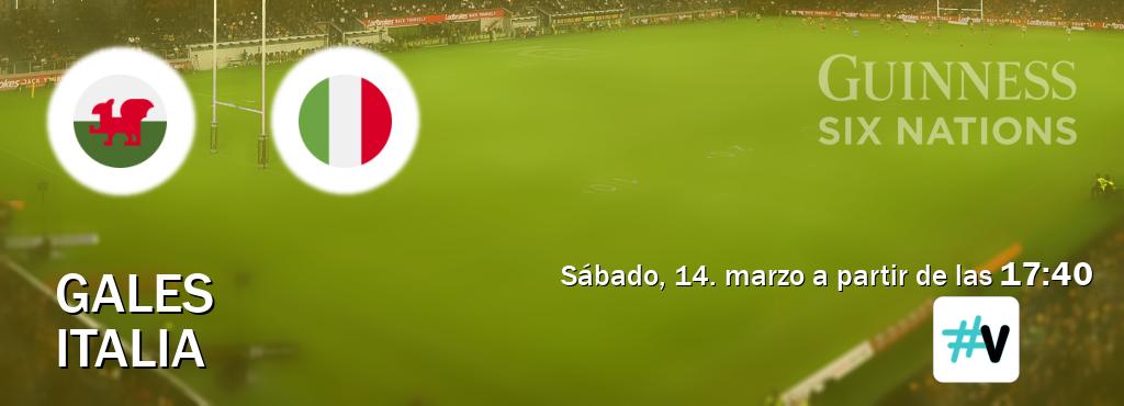 El partido entre Gales y Italia será retransmitido por M+ Vamos (sábado, 14. marzo a partir de las 17:40). El partido entre Gales y Italia será retransmitido por M+ Vamos (sábado, 14. marzo a partir de las 17:40).