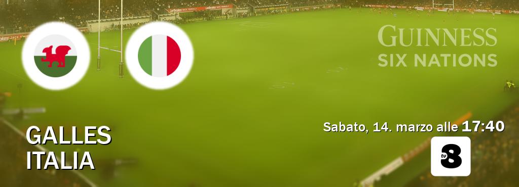 Il match Galles - Italia sarà trasmesso in diretta TV su TV8 (ore 17:40)