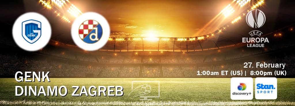 You can watch game live between Genk and Dinamo Zagreb on Discovery +(UK) and Stan Sport(AU).
