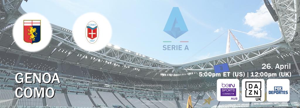 You can watch game live between Genoa and Como on beIN Sports Connect(AU), DAZN UK(UK), Fox Deportes(US).